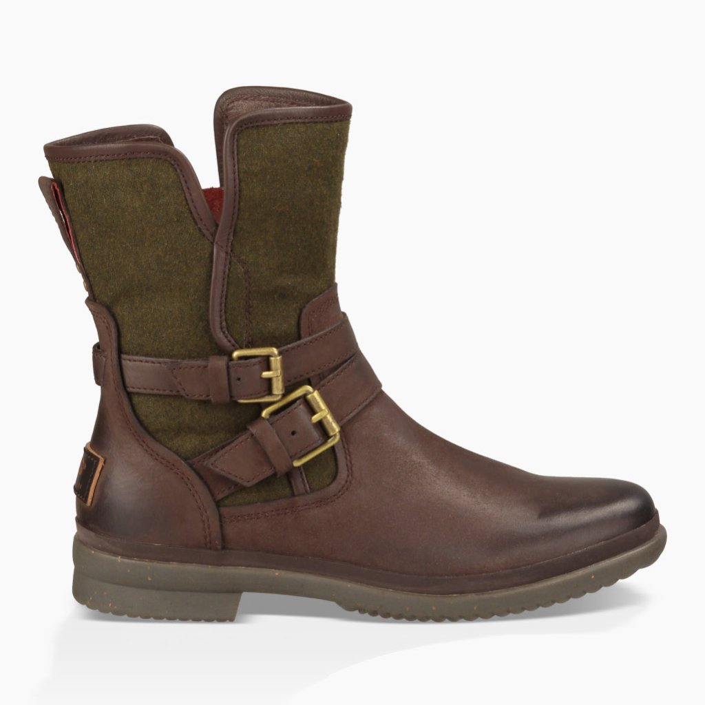 Ugg Women's Brown Green Simmens 1005269 Leather Buckle Ankle Moto Boot Size 5.5